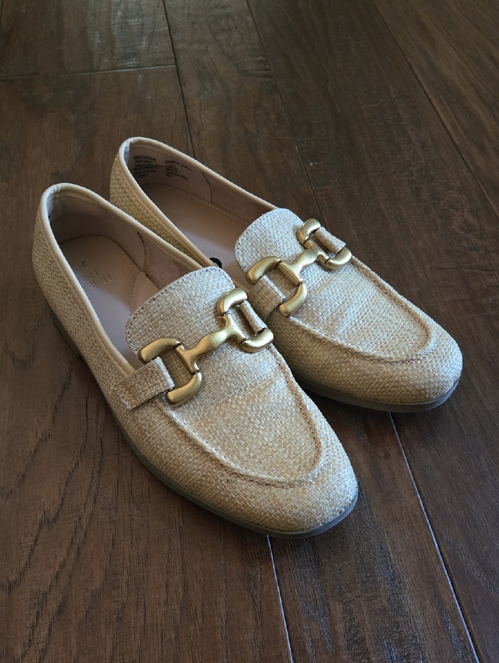 Time And Tru Raffia Loafers with Gold Horsebit Accent Size 7